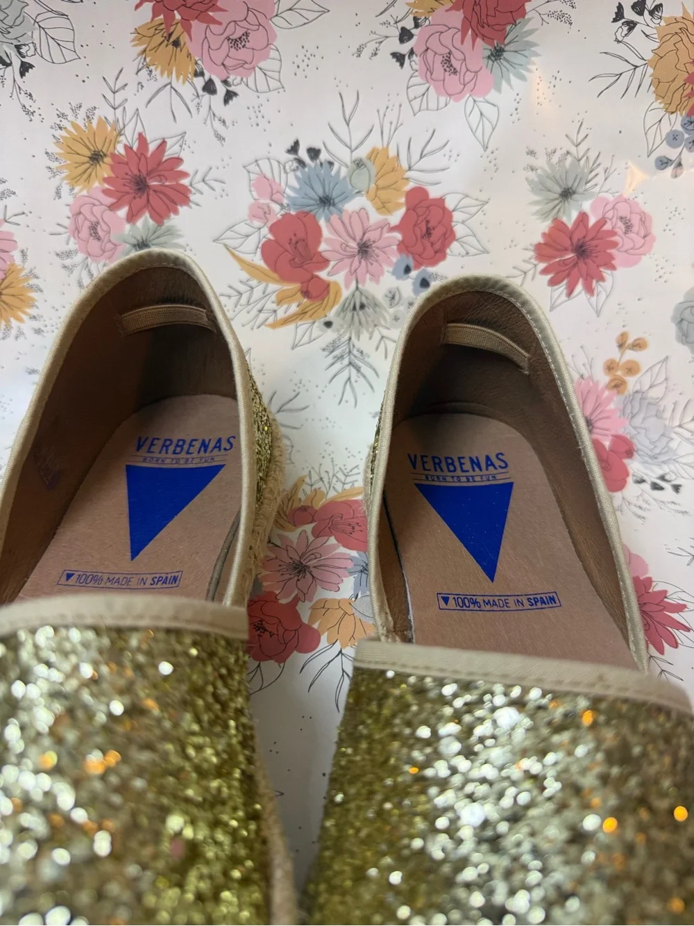 Verbenas Gold Glitter Espadrille Flats